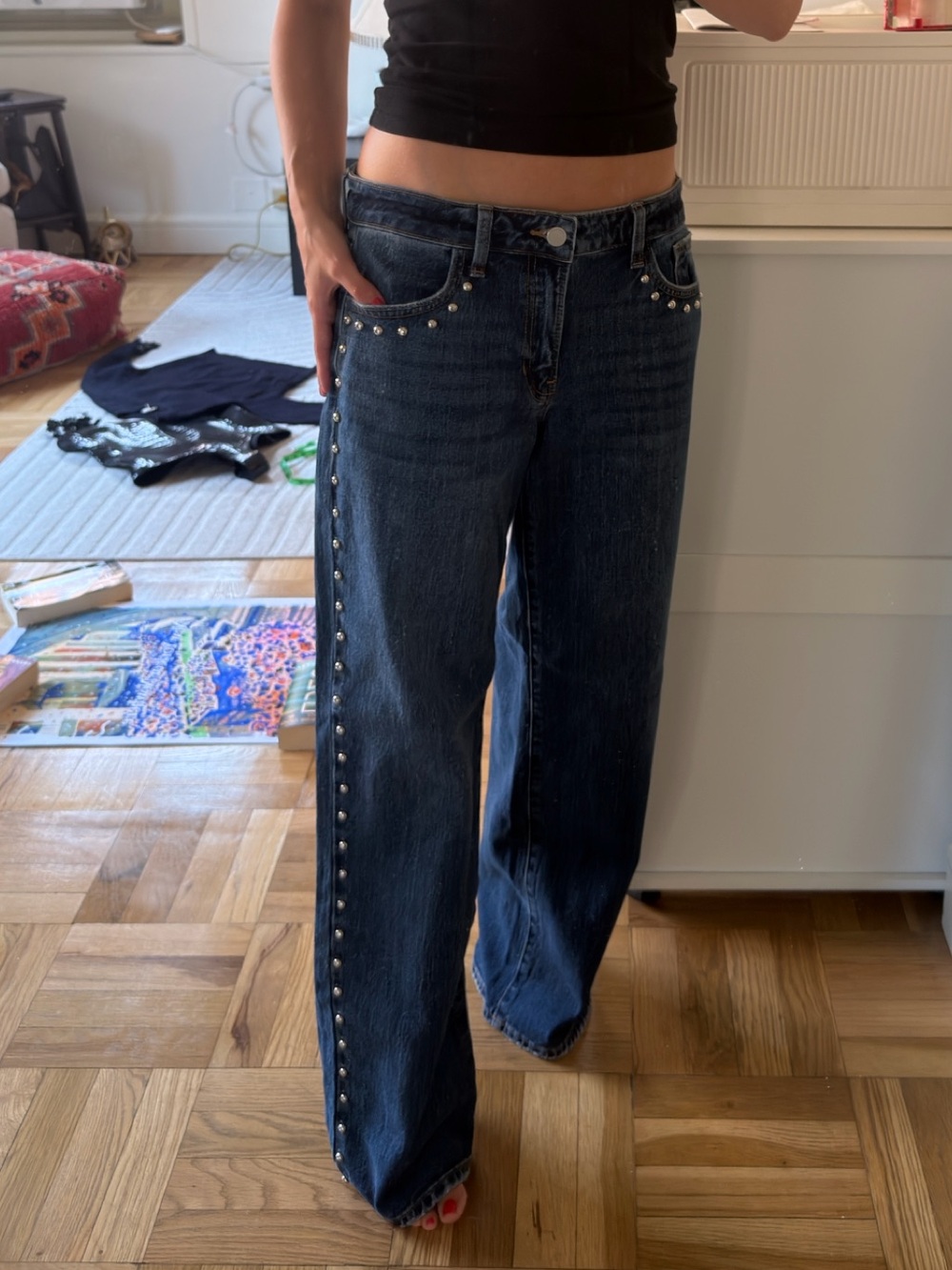 Women's JBD Dark Blue Studded relaxed fit Jeans